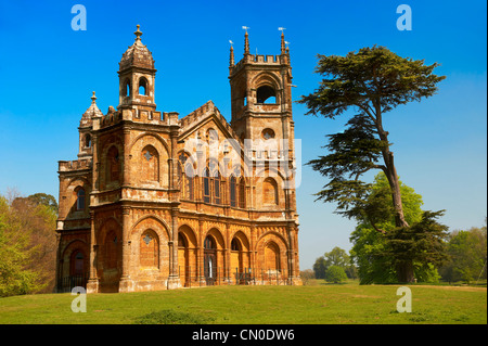 The Gothic Temple of Stowe House in the formal gardens of the English stately home of the Duke of Buckingham Stock Photo