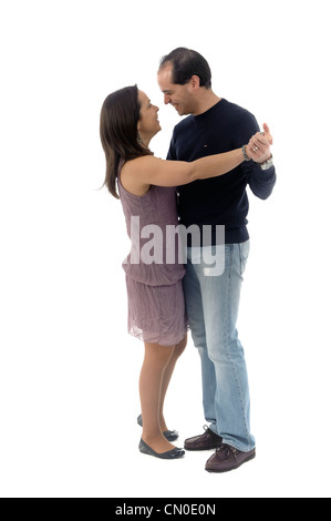 Couple dancing and looking at each other isolated on white background Stock Photo