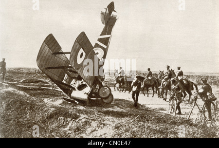 A crashed aeroplane near Cherisy, France during World War One. Stock Photo