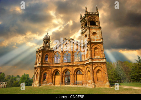 The Gothic Temple of Stowe House in the formal gardens of the English stately home of the Duke of Buckingham Stock Photo