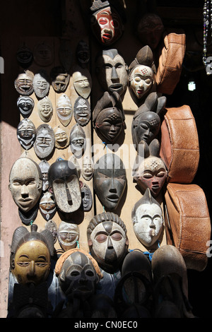 Wooden Masks for Sale in Marrakech Stock Photo