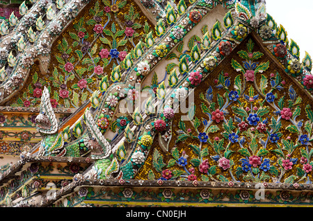 Mosaic decorations Wat Phra Kaew at Grand Palace Bangkok, colourful mosaic, patterns, Bangkok, Thailand Stock Photo