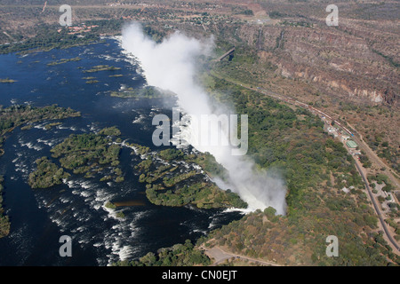 The mighty Victoria falls as seen from the air. Victoria Falls, Zambia/Zimbabwe, Southern Africa. Stock Photo