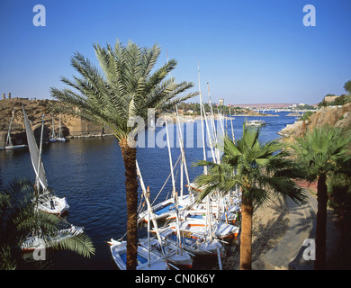 Feluccas on River Nile at Aswan, Aswan Governorate, Republic of Egypt Stock Photo
