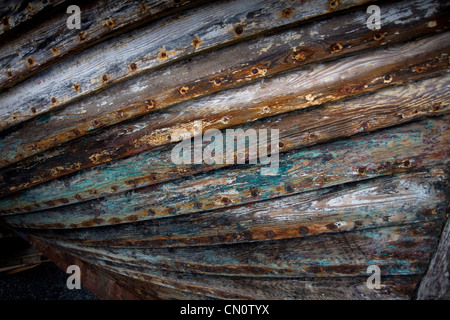 Wooden hull of a fishing boat in Iceland Stock Photo
