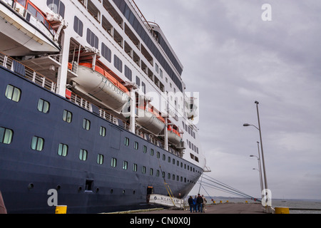 'Holland America' Cruise Ship Maasdam docked at Charlottetown, Prince Edward Island, Canada on a cold, rainy day in May. Stock Photo