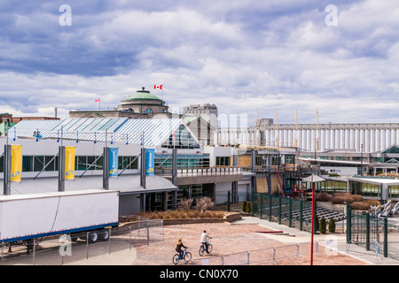 View from Cruise Ship Dock at Quebec City, Quebec, Canada on rainy day in May. Stock Photo