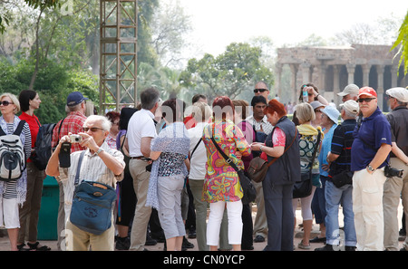 Foreigner tourist at Qutub Minar ,New Delhi,India Stock Photo