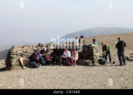 People resting on the summit of Helvellyn NW England UK