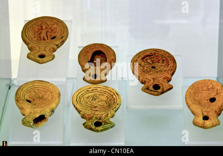 Italy Abruzzi Province of Chieti  Vasto Avalos Palace Archaeological Museum Roman oil lamps Stock Photo