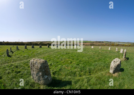 The Merry Maidens Stone Circle in Cornwall, UK. Stock Photo