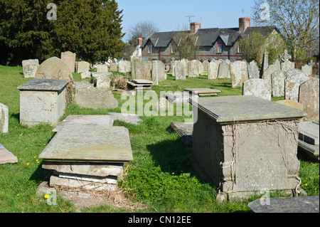 Gravestones in graveyard of Clyro Church Powys Wales UK Stock Photo