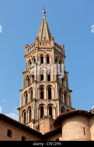 The Basilica of St. Sernin, in Toulouse, France, the former abbey church of the Abbey of St. Sernin or St. Saturnin. Stock Photo