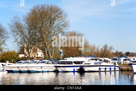 Hire boats on the Norfolk Broads at Horning, Norfolk, England, United Kingdom. Stock Photo