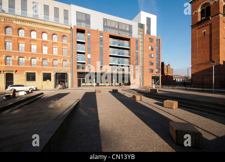 Cutting Room Square and the Ice Plant building, Ancoats, Manchester, England, UK Stock Photo