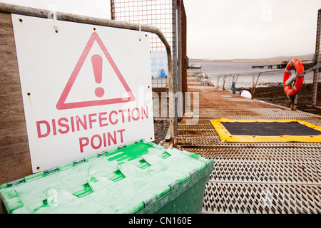 A disinfection point at the jetty used by the Portnalong Salmon Farm, Isle of Skye, Scotland, UK.