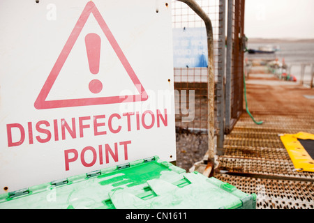 A disinfection point at the jetty used by the Portnalong Salmon Farm, Isle of Skye, Scotland, UK.