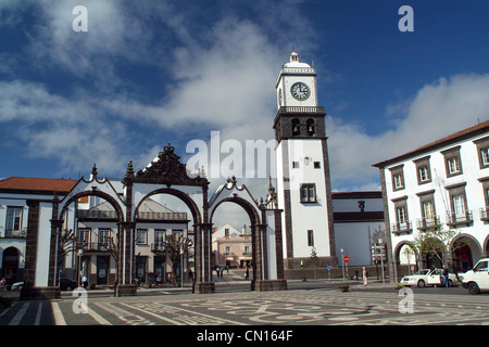 Azores San Miguel Island Portugal Ponta Delgada Portas da Cidade town gates, Acores Stock Photo