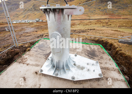 Wind turbines being built on Kirkstone Pass to power the pub, Lake District, UK. Stock Photo