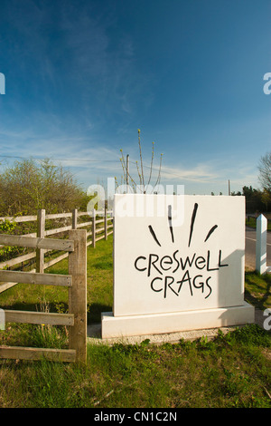 Creswell crags entrance, a historical site with caves showing signs of occupation during the last ice age. Stock Photo