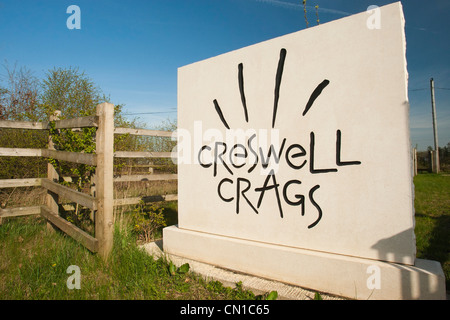 Creswell crags entrance, a historical site with caves showing signs of occupation during the last ice age. Stock Photo