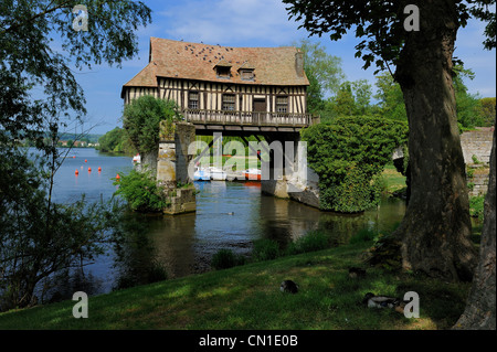 France, Eure, Vernon, Old Mill on an former Bridge on the Seine River Stock Photo