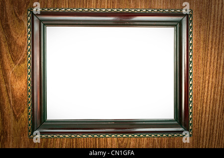 Antique wood frame on wooden background Stock Photo