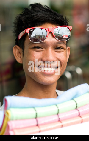 Towel vendor in Colon Street downtown cebu philippines. Stock Photo