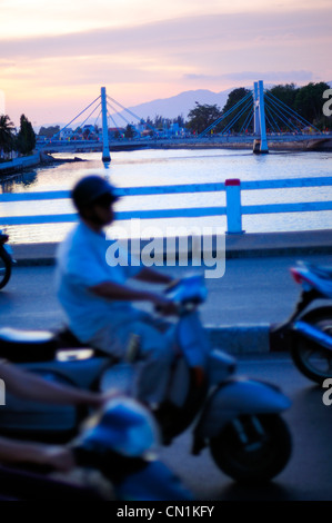 Traffic on bridge in Phan Thiet, Binh Thuan Province, Vietnam, Asia Stock Photo