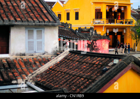 Hoi An's historic Rooftops and Japanese Covered Bridge, Vietnam, Asia Stock Photo