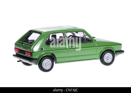 The model of old green volkswagen golf. Stock Photo