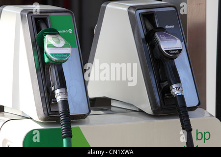 Close up on pumps in a petrol station in High Wycombe 28 March 2012 Stock Photo