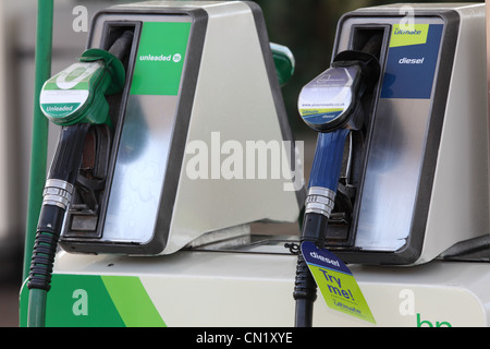 Close up on pumps in a petrol station in High Wycombe 28 March 2012 Stock Photo