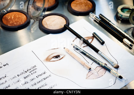 Make up chart of a makeup artist for a fahion show Stock Photo