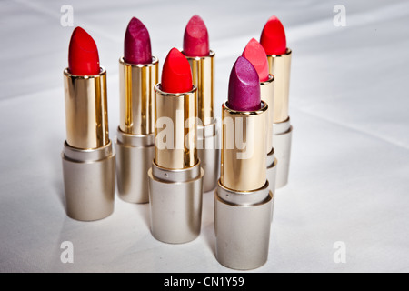a collection of lipstick bullets in different shades Stock Photo