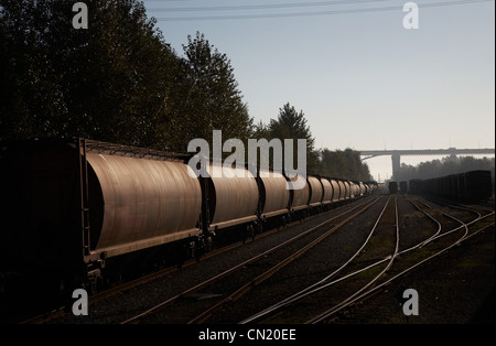 Train tankers on tracks, Canada Stock Photo