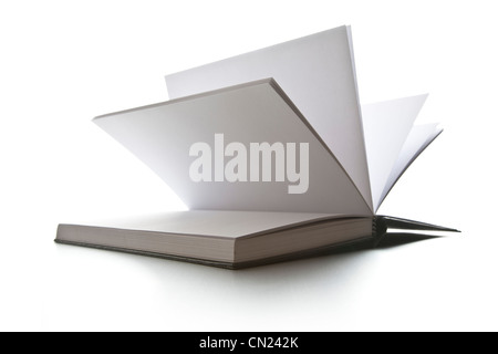 Open Notebook on White Background Stock Photo