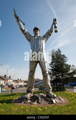 Statute of the Brownhills Miner or the tin Man, Brownhills Colossus, UK Stock Photo