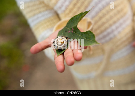 Young girl holding snail Stock Photo