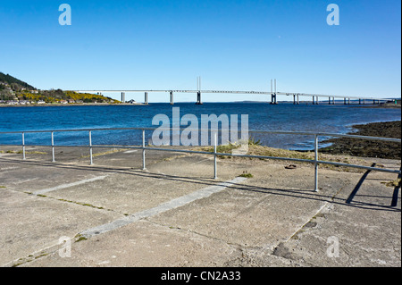 The Kessock Bridge connecting Inverness and the South with North Kessock, the Black Isle and the North of Scotland from old pier Stock Photo