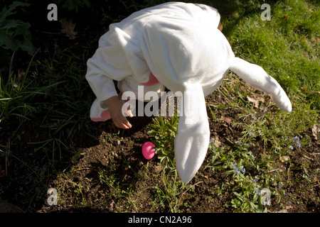 Young boy dressed as Easter bunny, high angle view Stock Photo
