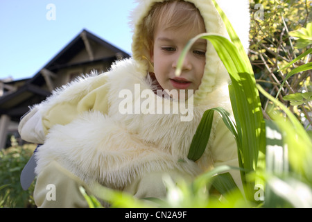 Young boy dressed as Easter bunny, close up Stock Photo