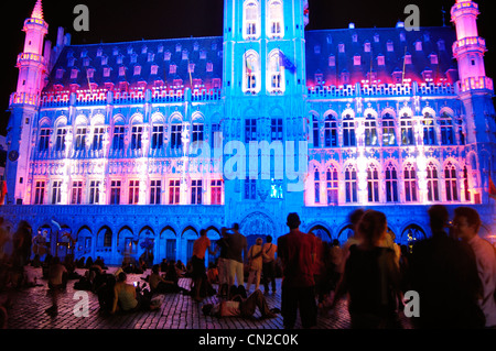 Belgium, Brussels, Grand Place Square, Light Show Stock Photo