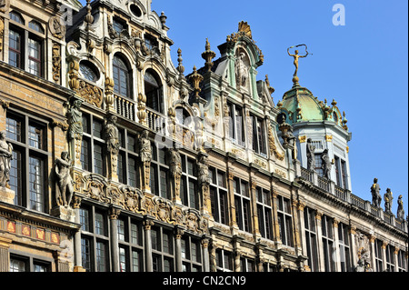 Façades decorated with stone ornaments of medieval guildhalls on the Grand Place / Grote Markt at Brussels, Belgium Stock Photo