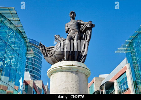 Statue of Admiral Horatio Nelson outside the Bullring shopping centre Birmingham city centre West Midlands England UK GB Europe Stock Photo