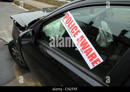 Police aware notice sticker on an abandoned car, UK Stock Photo