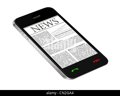 News on mobile phone, smart phone. Isolated on white. Stock Photo