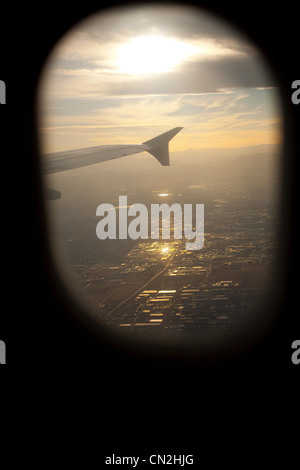 View through airplane window, Portland, Oregon, USA Stock Photo