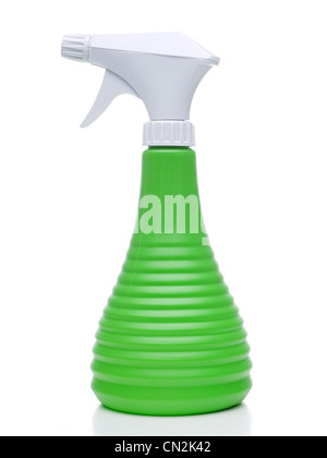 Green water spray bottle shot on white Stock Photo