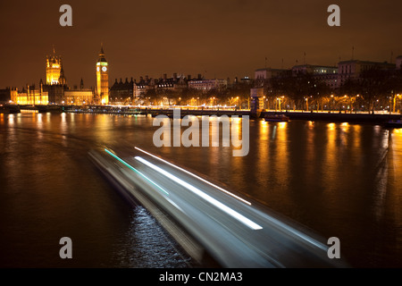 Boat in motion on River Thames, London, UK Stock Photo